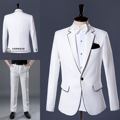Mens Dress Wedding Emcee Singer Party Club White One Button Coat
