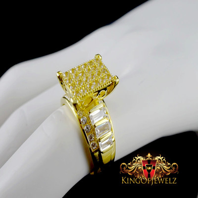 Pre-owned King Of Jewelz Real 10k Yellow Gold Princess Cut Cinderella Gorgeous Ring White Lab Diamond