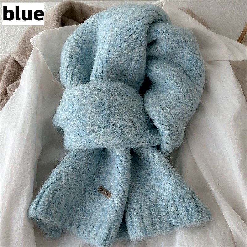 Solid Color Knitted Scarf Wool Blend Women Winter Scarves Warm Shawl Casual Chic