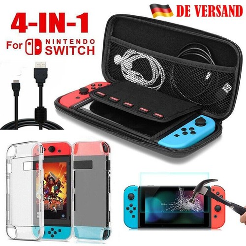 Für Nintendo Switch Tasche Bag EVA Case+Schutzhülle+Ladekabel+Temper Glass Folie