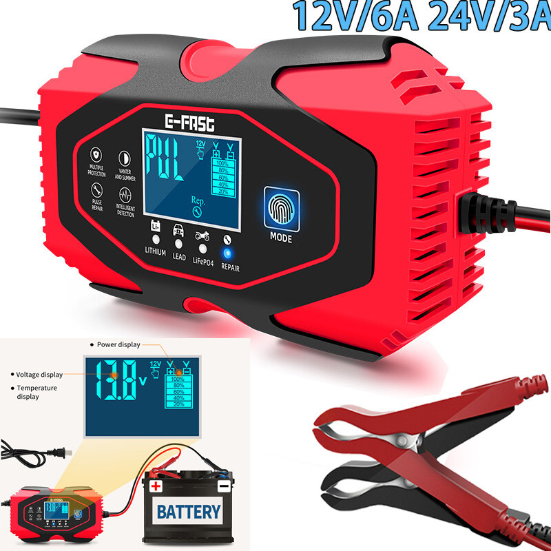 12V/24V Automatic Battery Charger Intelligent Lead-acid AGM GEL& Lithium LiFePO4