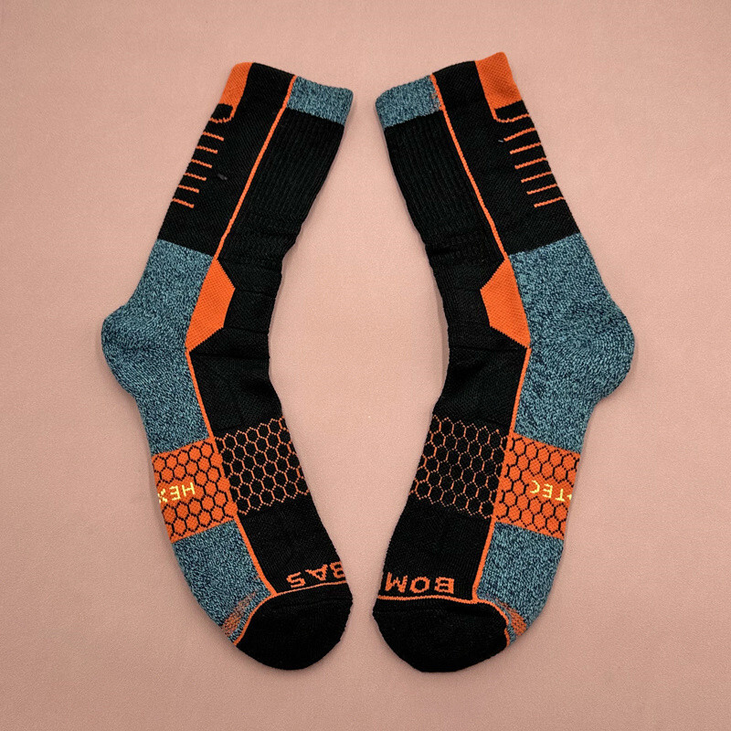 3 Pairs Men's Bombas honeycomb Hex Tec performance Calf Socks orange/Black Sz M
