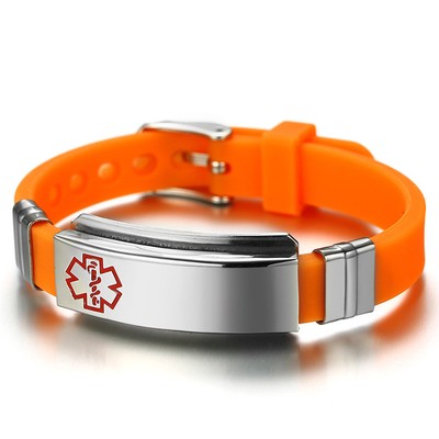 Free Engraving Medical Alert ID Tag Name Women Men Metal Bracelet Silicone Band