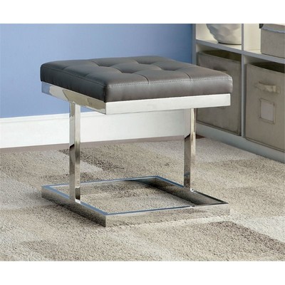 Furniture of America Isella Tufted Faux Leather Foot Stool in Gray