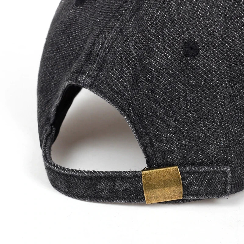Black Distressed Denim Baseball Cap Ripped Hat For Women, Men Solid, Streetwear