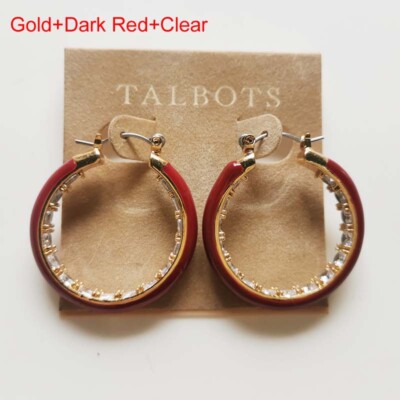 New Talbots Enamel Hoop Earrings Gift Fashion Women Party Jewelry 3Colors Chosen