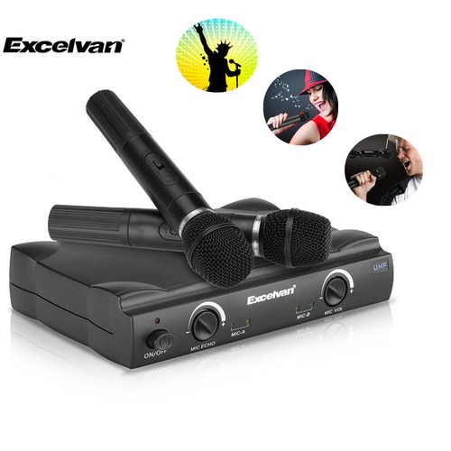 2 Channel UHF Wireless Microphone System With 2 Mic Receiver For Party Meeting