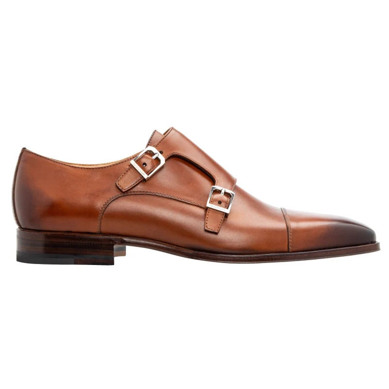 Stemar Genova Double Monk Strap Burnished Tan Size 12 USA