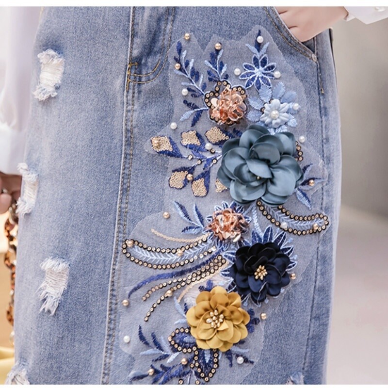 AMERI　DENIM LIKE FLOWER SKIRT Ameri（アメリ）の「DENIM LIKE FLOWER SKIRT（スカート）」 - WEAR