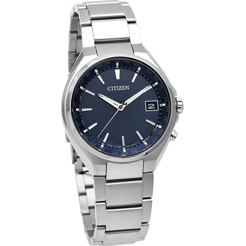 Pre-owned Citizen Attesa Cb1120-50l Eco-drive Titanium Radio Solar Watch Blue Dial 38.0mm