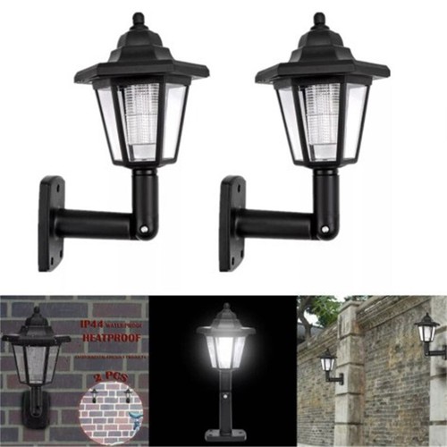 4x Led Solar Powered Wall Lantern Lamp Sun Lights Black Outdoor Mount Garden Uk Ebay