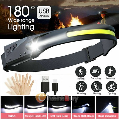 1/2 Pack Super Bright LED Headlamp Rechargeable Head Light Flashlight Torch Lamp