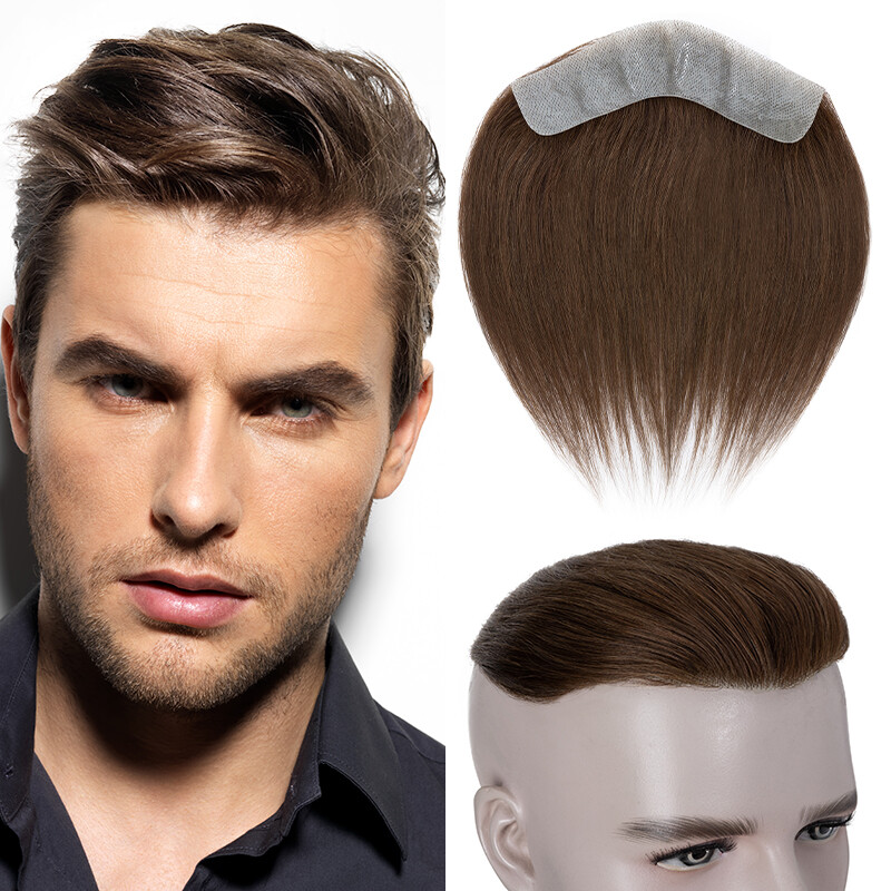 Men's Hairline Toupee Frontal Hairpiece Real Remy Human Hair Topper PU