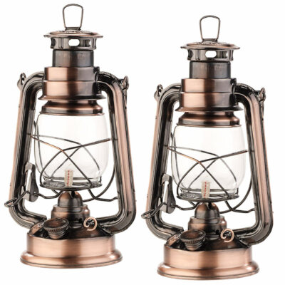 Öllampe: 2er-Set nostalgische Petroleum-Sturmlaternen mit Glaskolben, 24 cm