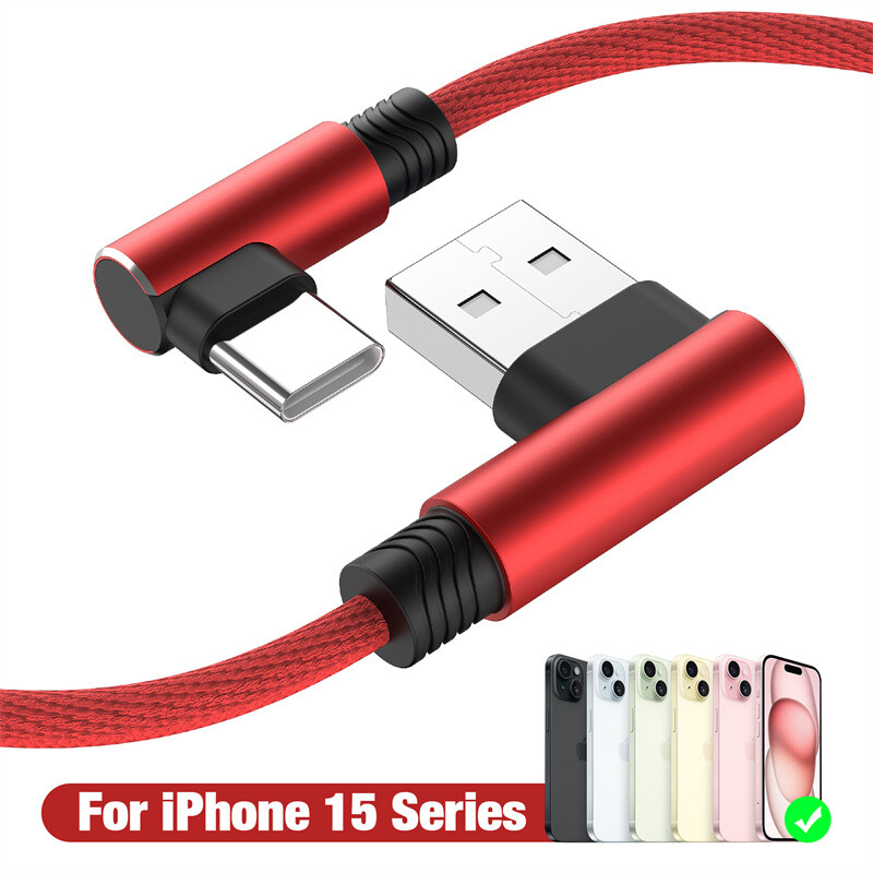 90&deg; Elbow USB C Fast Charger Cable For iPhone 15 Samsung S2