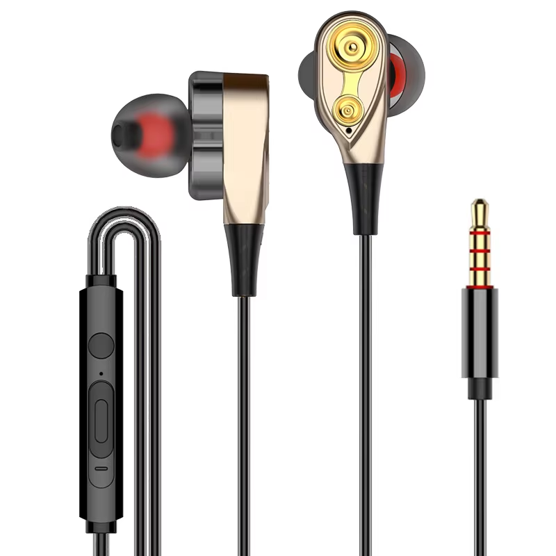 Double Moving Coil Headphones 3.5mm AUX With Mic Dynamic Headset In-Ear Music Ga