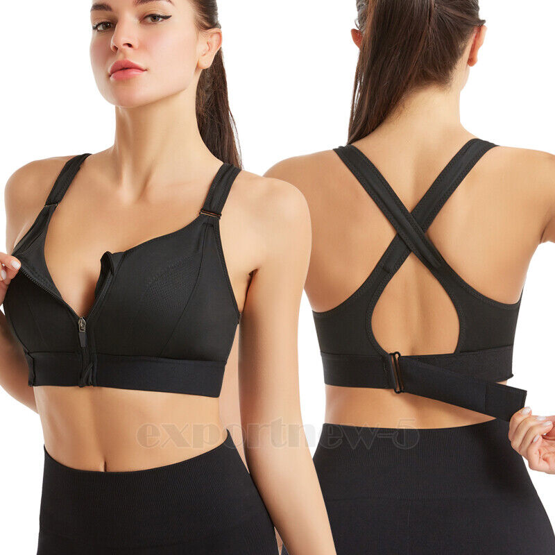 Damen Reißverschluss Sport BH Stark Halt Active Bra Trainieren Bustier Fuer Yoga