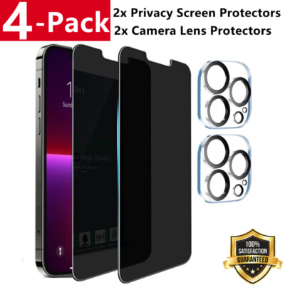 For iPhone 16 15 14 13 12 Pro Max Tempered Glass Privacy Screen Camera Protector