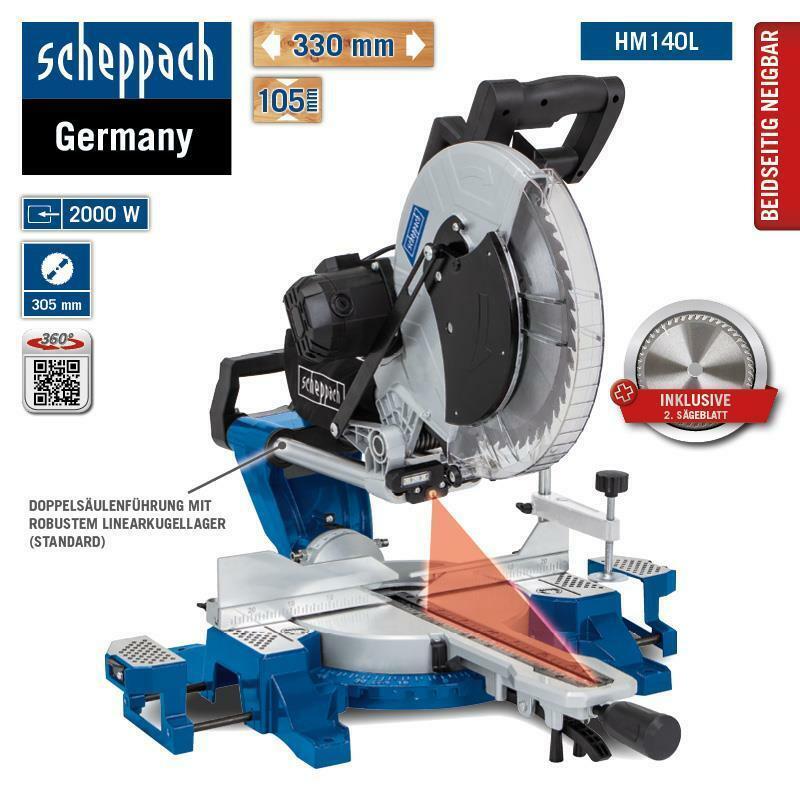 Scheppach Kappsäge Zugsäge Gehrungssäge HM140L 305mm mit  2.Sägeblatt