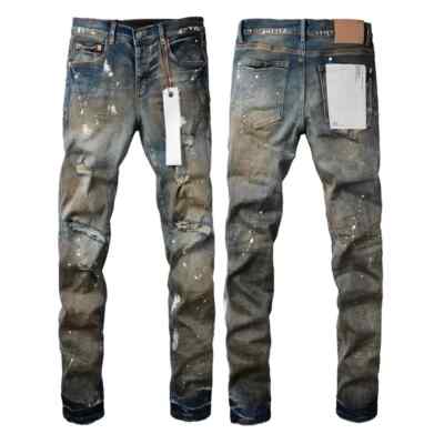 Purples Men brands jeans distressed holes  Repair Low Rise Skinny Denim pants