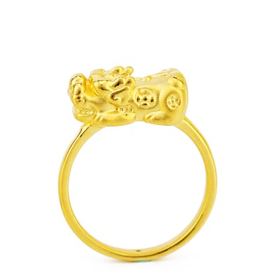 Pre-owned Yuxi 999 Pure 24k Yellow Gold Ring 3d Hard Gold Lucky Pixiu Baby Pattern Us Size Us 7
