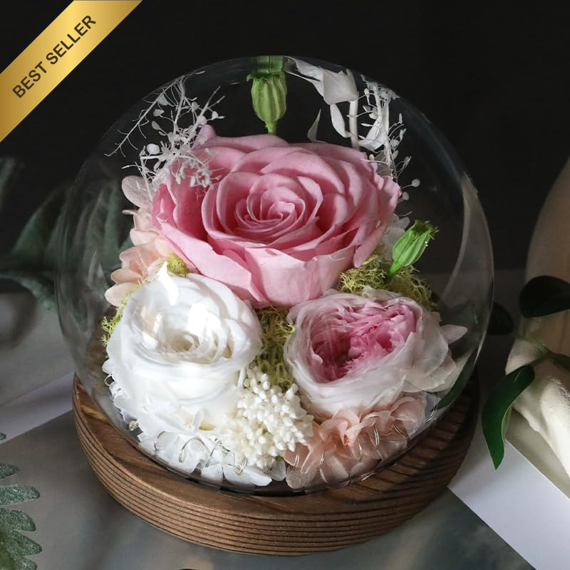 Preserved Roses Flowers for Delivery, Pink Forever Flores in Glass Dome for Wome