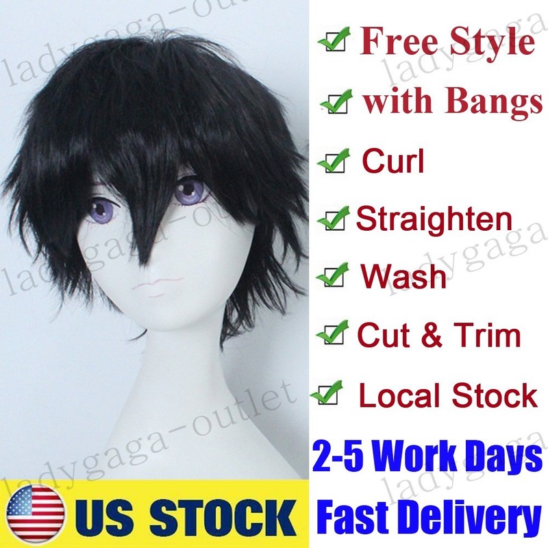 Unisex Anime Cosplay Wig Short Shaggy Pixie Straight Costume Wig Blonde White Pw