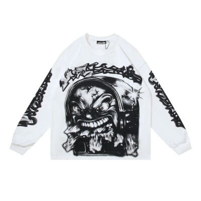 Hell Studios star Airbrushed casual men's women's long sleeved T-shirt 2 Color
