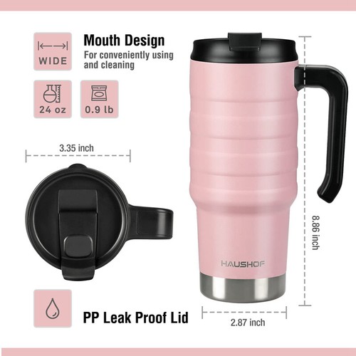 HAUSHOF 24 oz Travel Mug Steel Double Wall Vacuum Spill Proof Insulated Tumbler