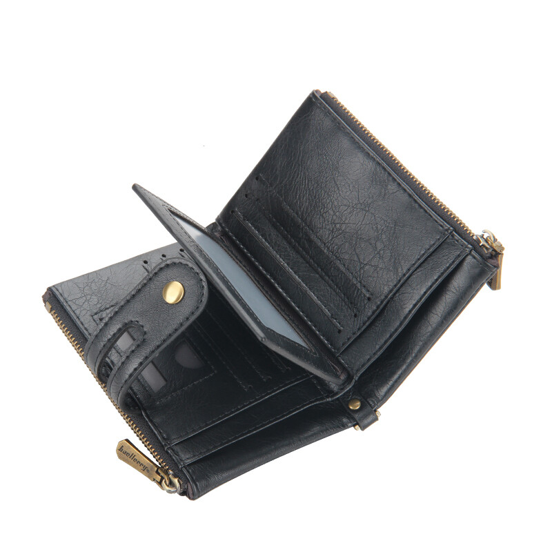 Wallet with Chain Man Leather Biker Trucker Bifold Anti-theft Double Zip Purse