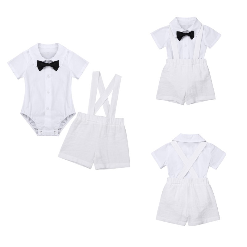 Baby Boys Birthday Outfit Gentleman Romper Overalls Bodysuit Bowtie Suspender