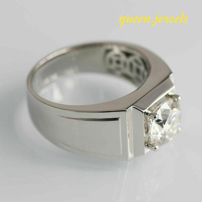 Lab-Created 2.5CT Round Cut Diamond 14K White Gold Finish Men's Engagement Ring - Picture 3 of 6