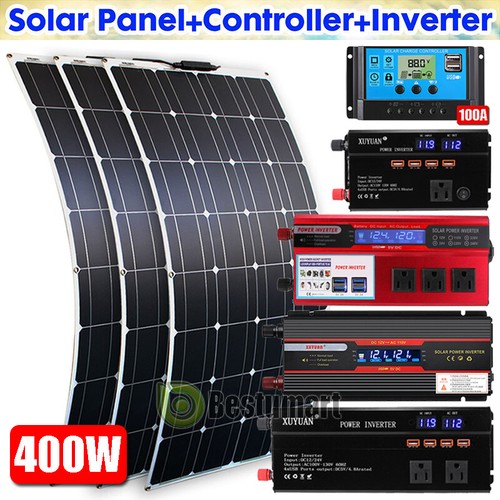 5000W Power Inverter 400W Solar Panel 12V Off-Grid Battery Power RV Home Camping