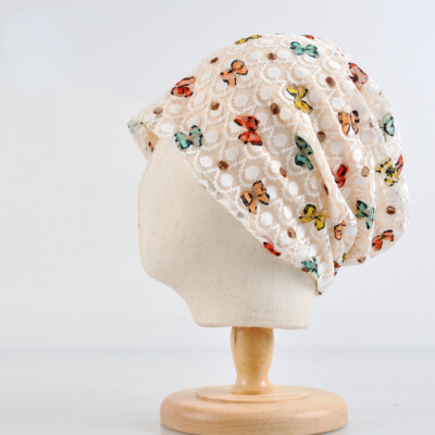 Women Lace Butterfly Printed Hat Beanie Cap Mesh for Cancer Pregnant Nightcap