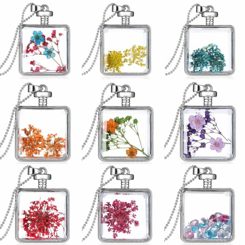 New Natural Real Dried Flower Resin Round Glass Floating Locket Pendant