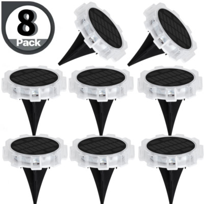 8 Pack LED Solar Disk Lights Outdoor Pathway In-ground Night Light Waterproof