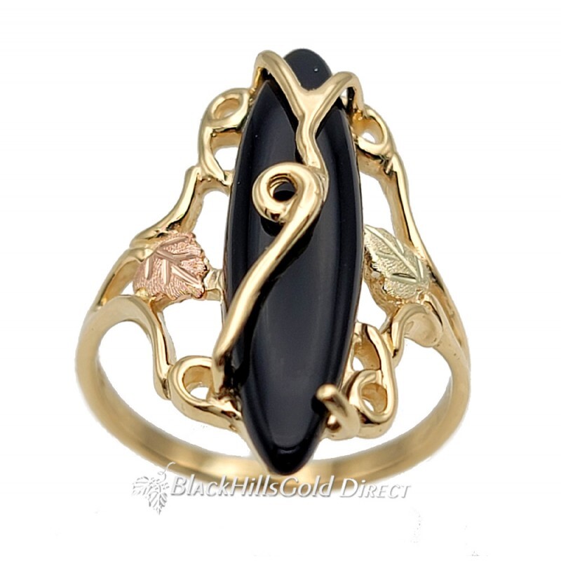 Pre-owned Black Hills Gold Attractive 10k  Ladies Ring W Onyx Size 7 - 12
