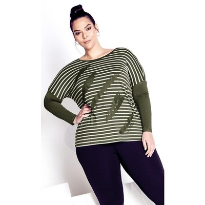 Zim & Zoe Women's Olive Green Striped Long Sleeve Lizzy Casual Top SZ 22/24 NWT
