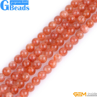 Natural Grade AAA Rainbow Orange Sunstone Round Beads For Jewelry Making 15'' 8mm