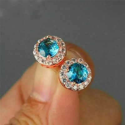 2.00Ct Round Lab-Created Blue Topaz Diamond Women's Stud 14K Rose Gold Plated
