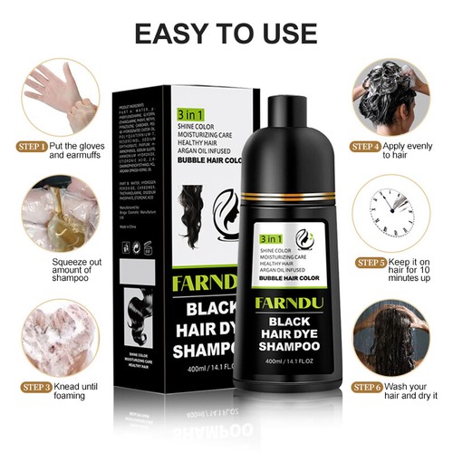 400ml Instant 3in1 Black Hair Dye Shampoo Permanent Natural DYE Color US Seller
