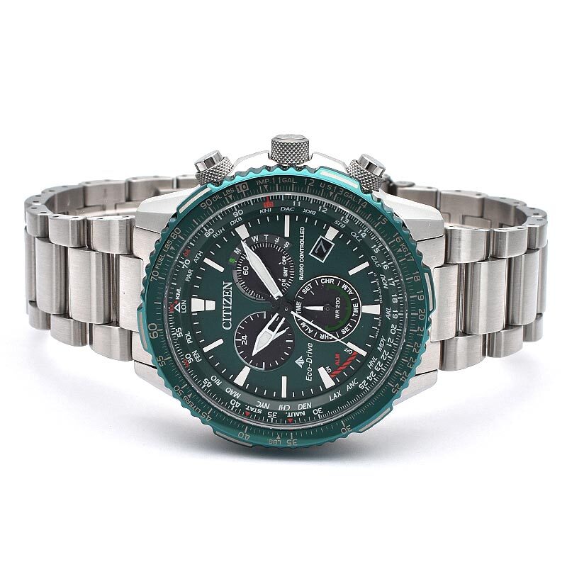Pre-owned Citizen Promaster Sky Cb5004-59w Eco-drive Radio Solar Watch Green Dial 45.9mm
