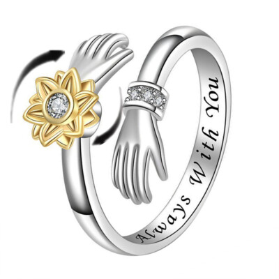 Sunflower Spinner  Fidget Anxiety Ring Open Adjustable for Women Band Size 6-10
