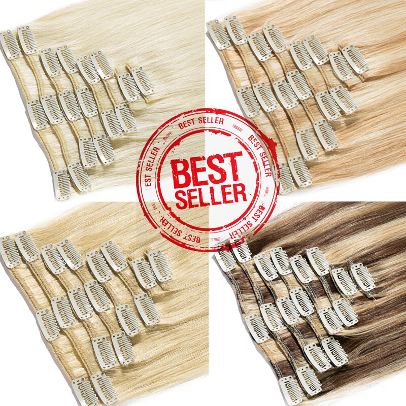 120G Dick Echthaar Clip In Remy Hair Extensions Haarverlängerung 8 Tressen Blond