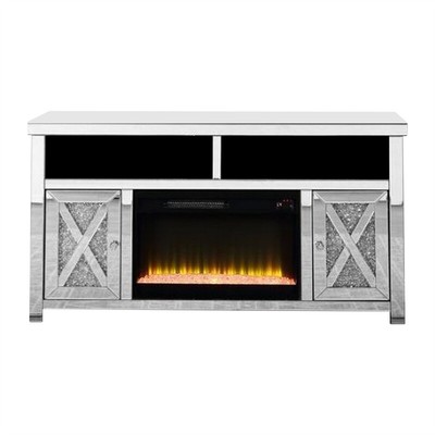 With Electric Fireplace And Beveled Mirror Framing Silver