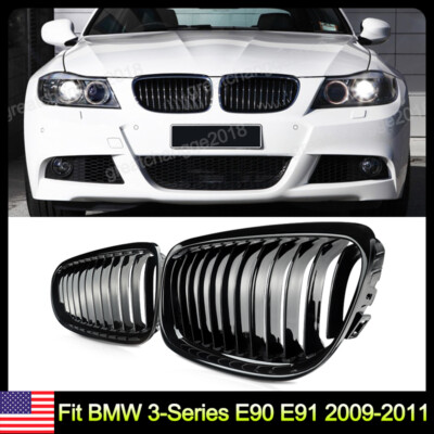 Gloss Black Front Kidney Grille Grill Pair For BMW E90 E91 325i 328i 2009-11 LCI