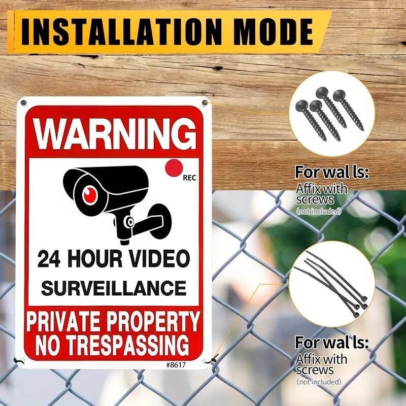 2pcs Private Property No Trespassing Sign Video Surveillance Aluminum Sign 10X 7