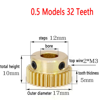 Mod 0.5 Brass Pinion Gear Spur Gears 20-60 Teeth 4-15mm Bore With Screw Hardened