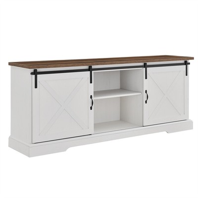 Walker Edison Sliding Barn Door 70" Farmhouse Wood TV Stand in White/Black