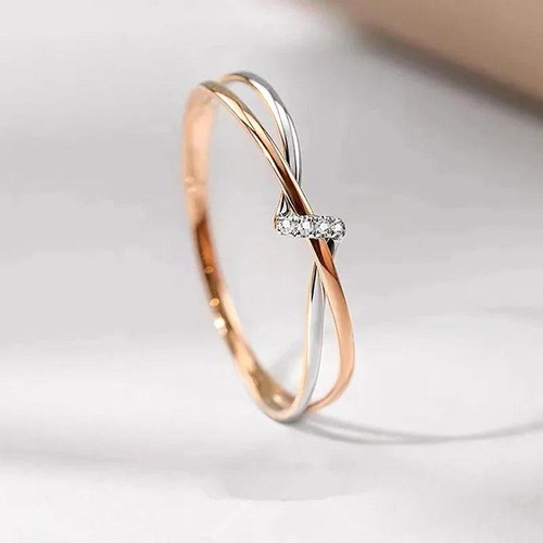Zweiteilige Messing Ring Geometrisch Mit Zirkonia Für Frauen Hochzeit Band